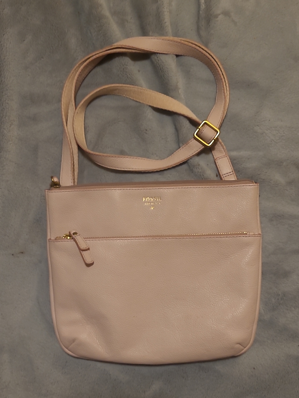 Fossil Light Blush Leather Crossbody with Gold Hardware